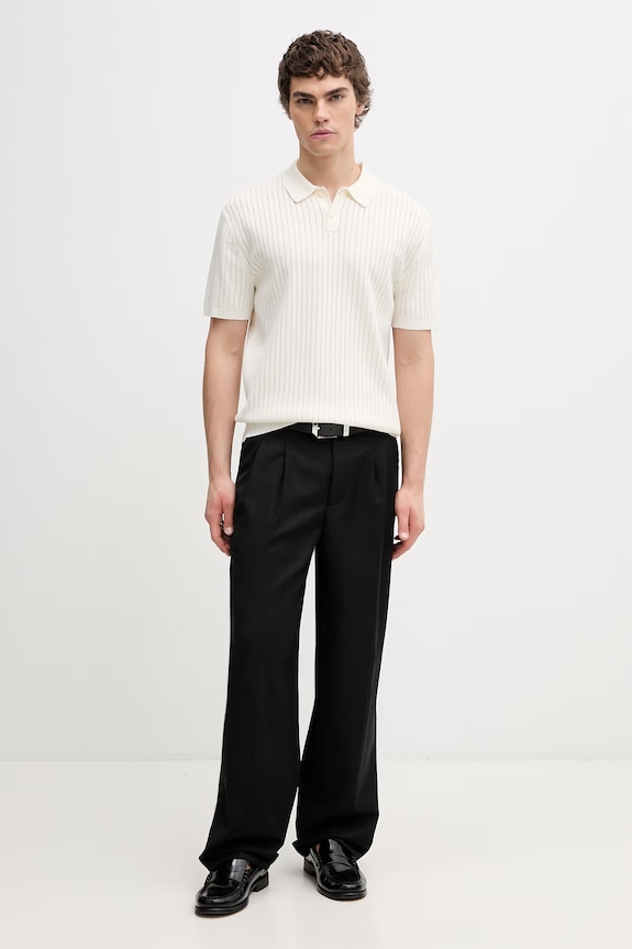 Calvin Klein svetrové polo pánské s viskózou LV04LG304G béžová AW26