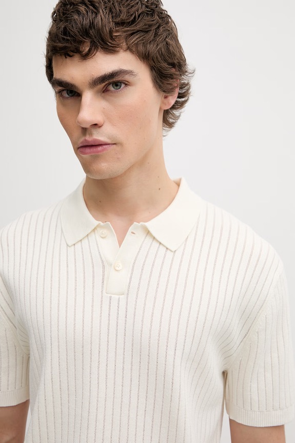 Calvin Klein svetrové polo pánské s viskózou béžová LV04LG304G