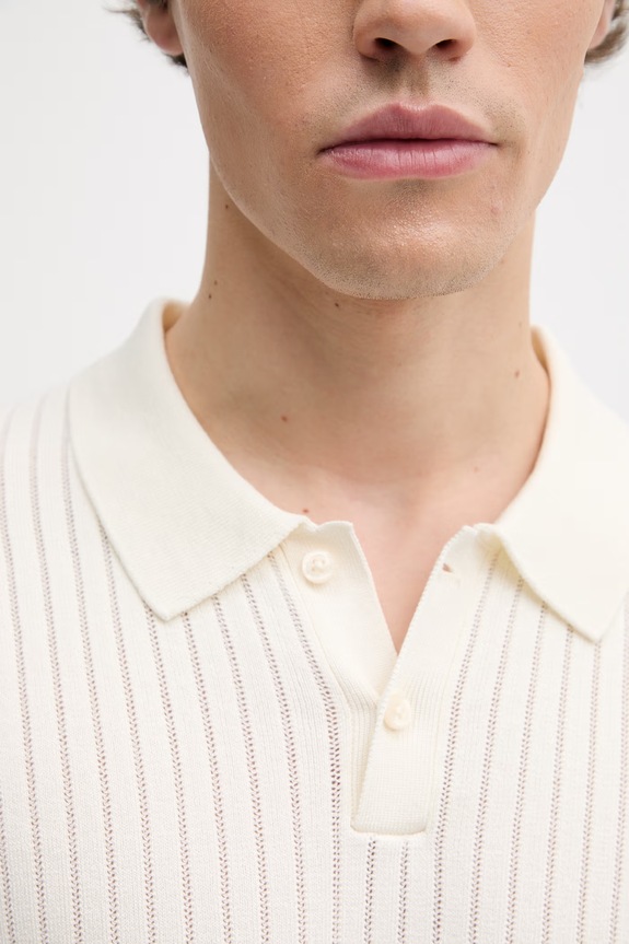 Calvin Klein svetrové polo pánské s viskózou LV04LG304G béžová