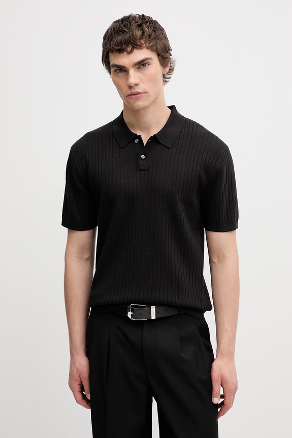 Calvin Klein polo swetrowe męskie z wiskozą czarny LV04LG304G