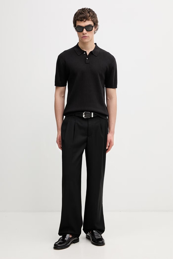 Calvin Klein polo swetrowe męskie z wiskozą LV04LG304G czarny AW26