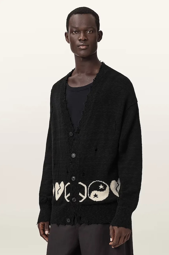 AllSaints kardigan męski bawełniany TABUA czarny M041KE