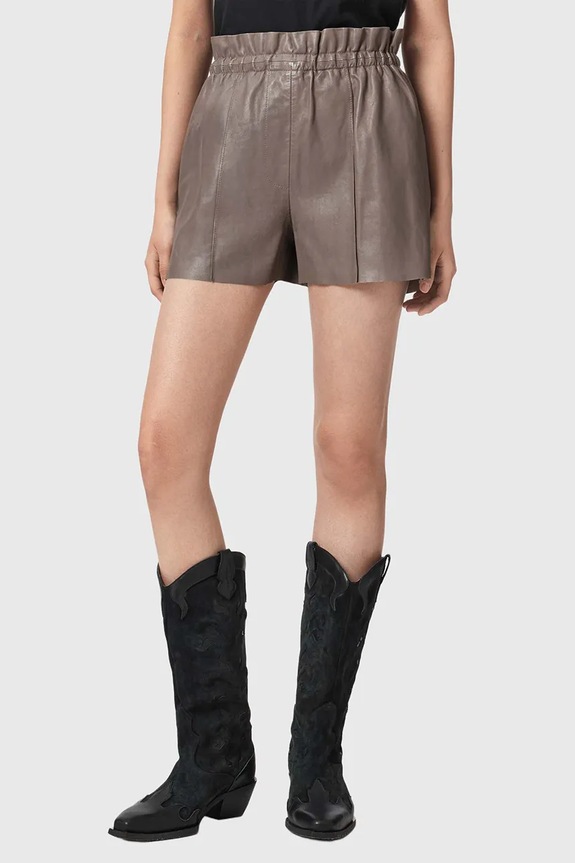 AllSaints pantaloni scurți pentru femei, din piele FRAN maro W060TE