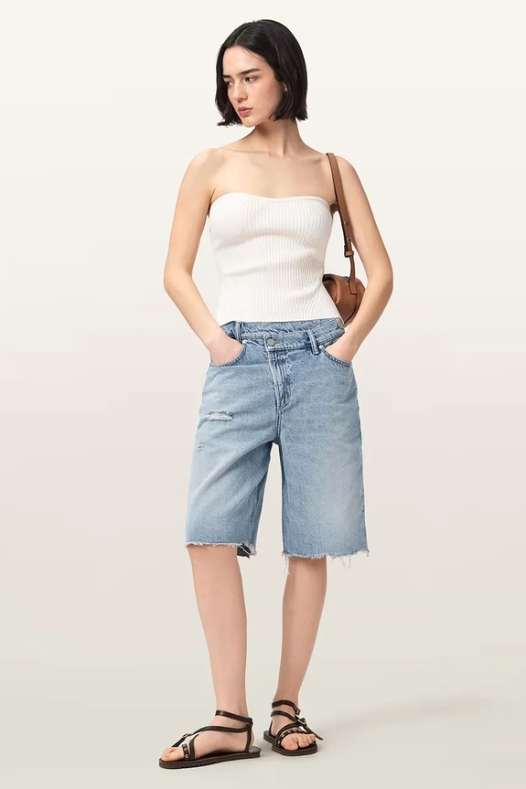 Îmbrăcăminte AllSaints pantaloni scurți pentru femei, din denim AKI W053EE albastru