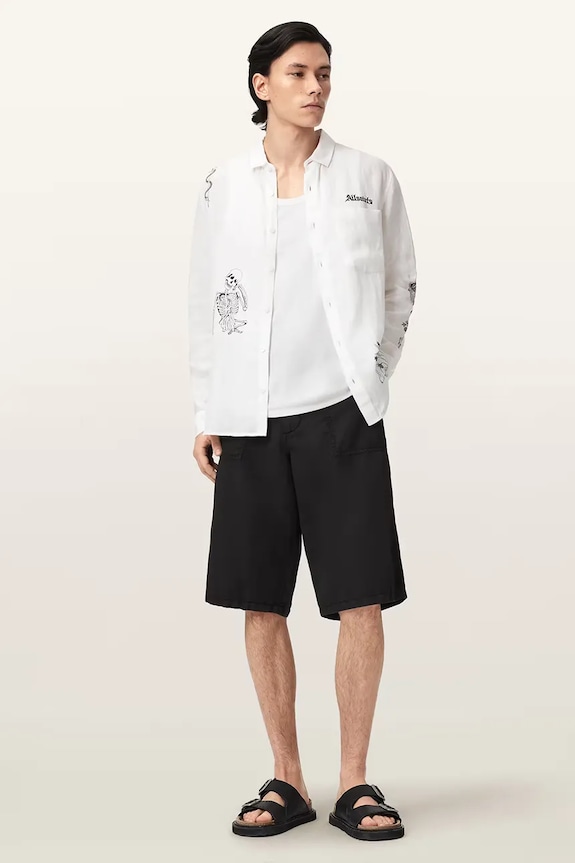 Одяг AllSaints шорти жіночі з льоном ECHO M040TE чорний