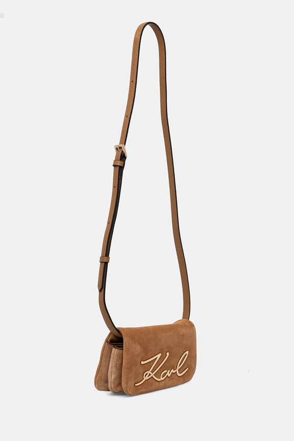 Karl Lagerfeld crossbody torba za žene od brušene kože K/SIGNATURE B3W30016 smeđa AW26