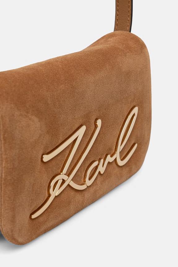 Karl Lagerfeld crossbody torba za žene od brušene kože K/SIGNATURE smeđa B3W30016
