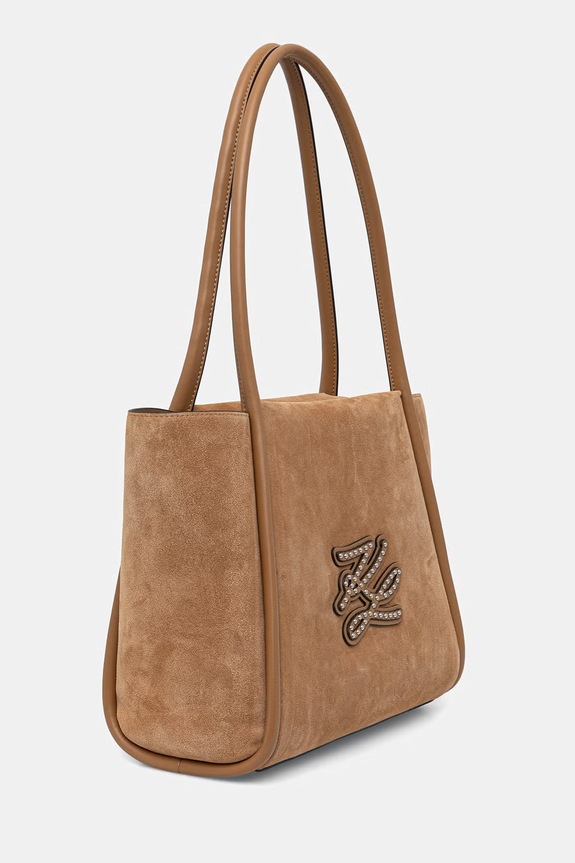 Karl Lagerfeld tote torba za žene od brušene kože K/AUTOGRAPH B3W30037 smeđa AW26