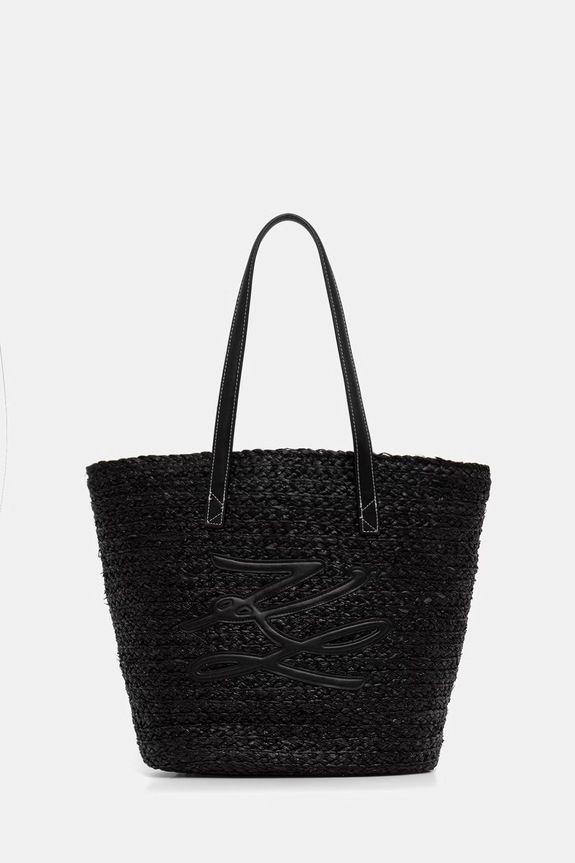 Karl Lagerfeld torba za plažu za žene pletena K/AUTOGRAPH crna B3W46041