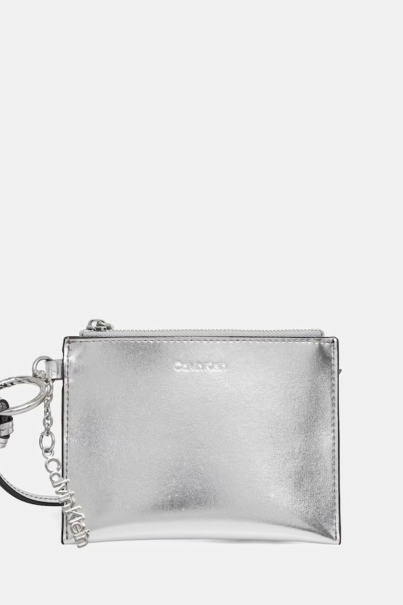 Calvin Klein portfel damski skórzany srebrny LV04F1263G