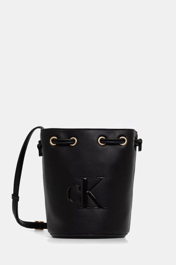 Calvin Klein torebka worek damska z imitacji skóry czarny LV04F3640G