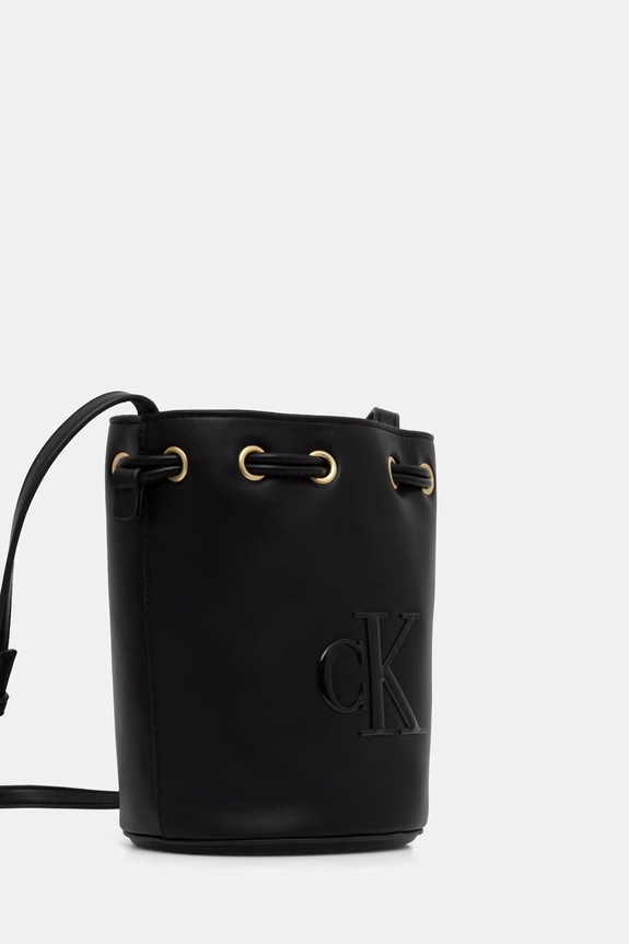 Calvin Klein torebka worek damska z imitacji skóry LV04F3640G czarny AW26