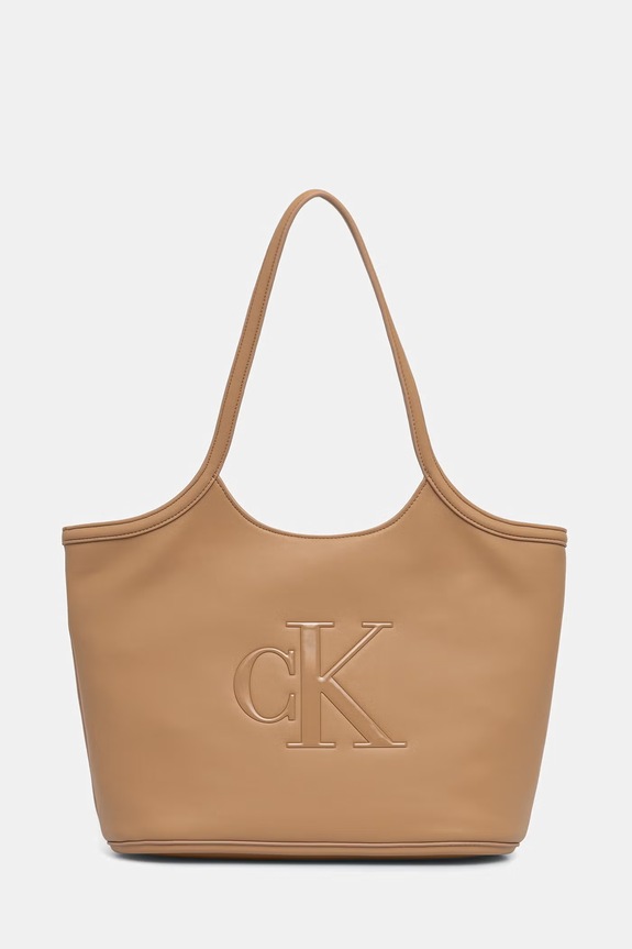 Calvin Klein kabelka typu shopper dámska z imitácie kože béžová LV04F3562G