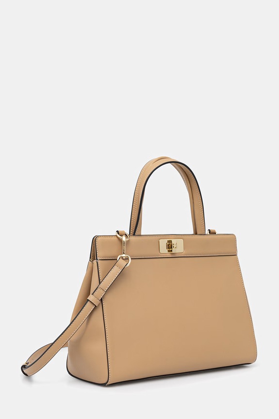 Tommy Hilfiger torebka shopper damska z imitacji skóry AW0AW18729 beżowy AW26