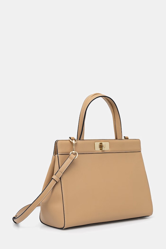 Tommy Hilfiger torebka shopper damska z imitacji skóry AW0AW18729 beżowy AW26