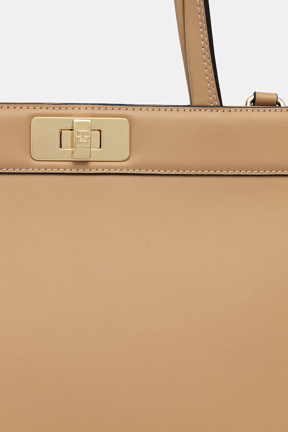 Tommy Hilfiger torebka shopper damska z imitacji skóry beżowy AW0AW18729