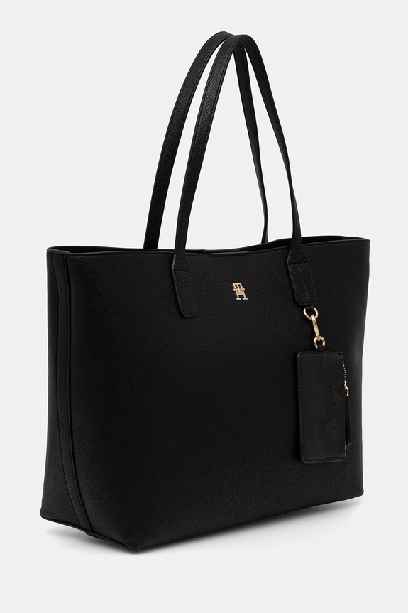 Tommy Hilfiger torebka shopper damska z imitacji skóry AW0AW18724 czarny AW26