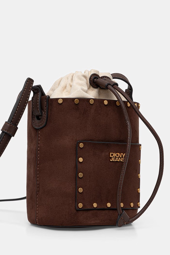 DKNY torebka worek damska z imitacji zamszu PAYTON R62JMR48 brązowy AW26