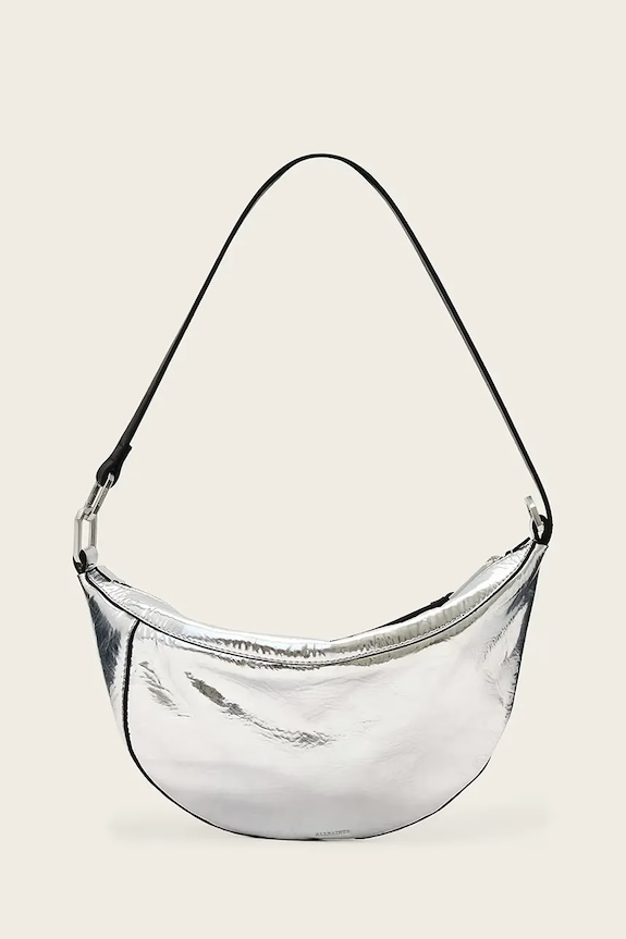 AllSaints hobo kabelka dámská kožená LUNA stříbrná W718XD