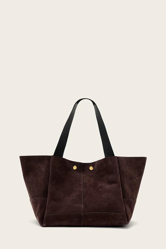 AllSaints шопинг чанта дамска от велур ROSALIE кафяв W715XD