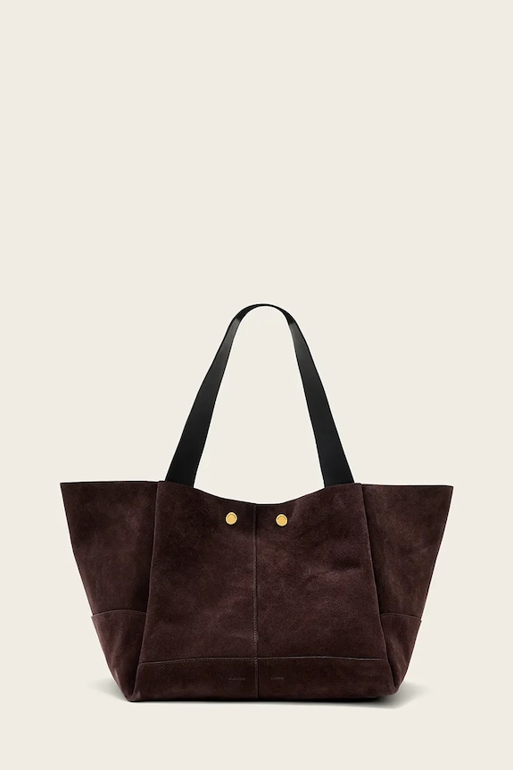 AllSaints шопинг чанта дамска от велур ROSALIE кафяв W715XD