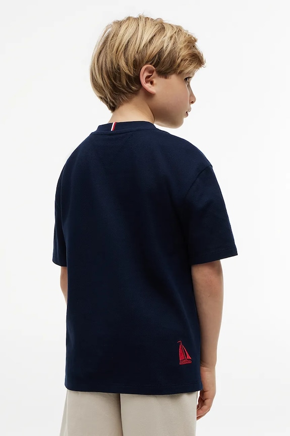 Chłopiec Tommy Hilfiger T-shirt dziecięcy bawełniany KB0KB10516.128.176.9BY2 granatowy