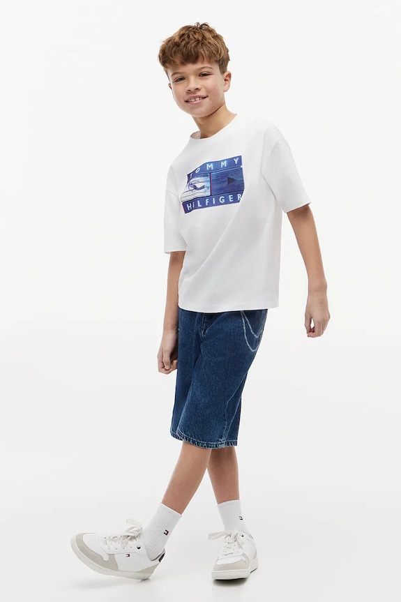 Chłopiec Tommy Hilfiger T-shirt dziecięcy bawełniany KB0KB10518.128.176.9BY2 biały