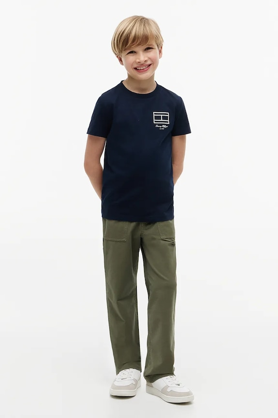 Chłopiec Tommy Hilfiger T-shirt dziecięcy bawełniany KB0KB10590.128.176.9BY2 granatowy