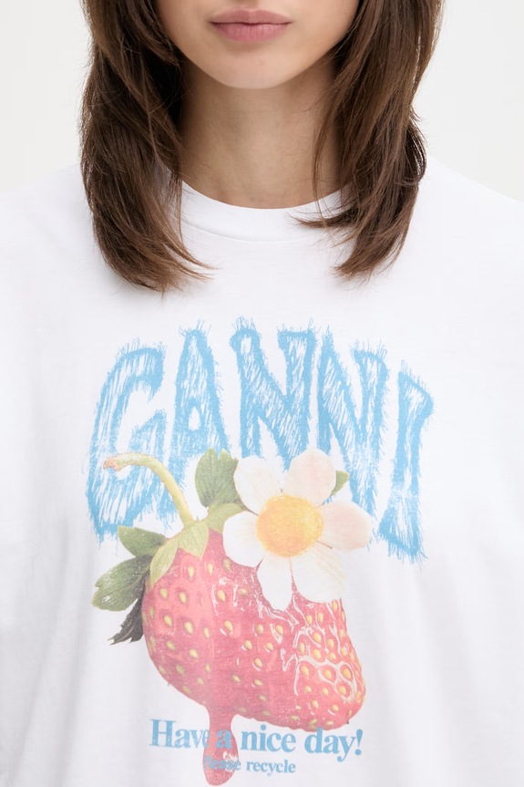 GANNI T-shirt bawełniany damski biały A1050291