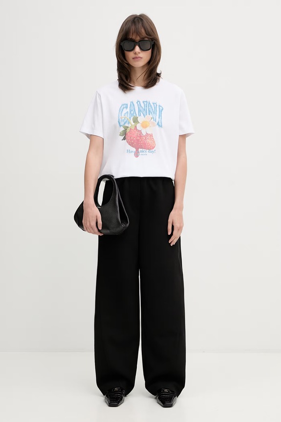 GANNI T-shirt bawełniany damski A1050291 biały
