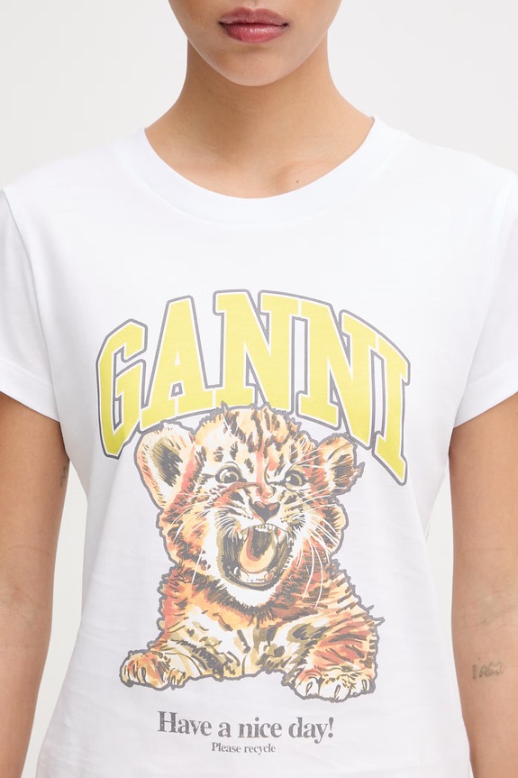 GANNI T-shirt bawełniany damski biały A1050258