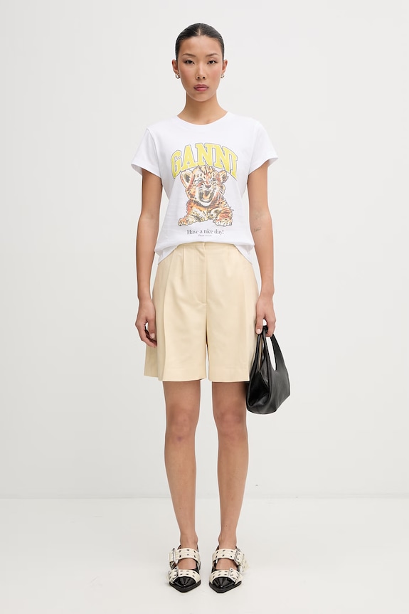 GANNI T-shirt bawełniany damski A1050258 biały
