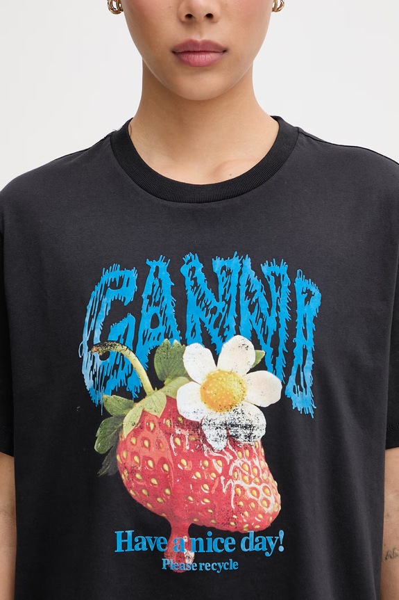 GANNI T-shirt bawełniany damski granatowy A1050257