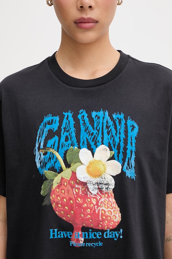 GANNI T-shirt bawełniany damski granatowy A1050257
