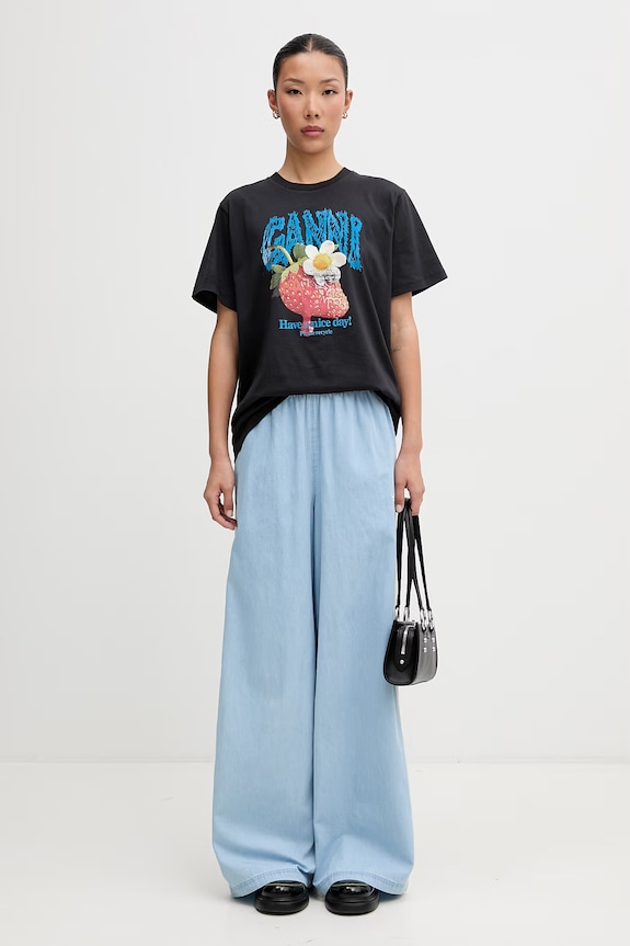 GANNI T-shirt bawełniany damski A1050257 granatowy