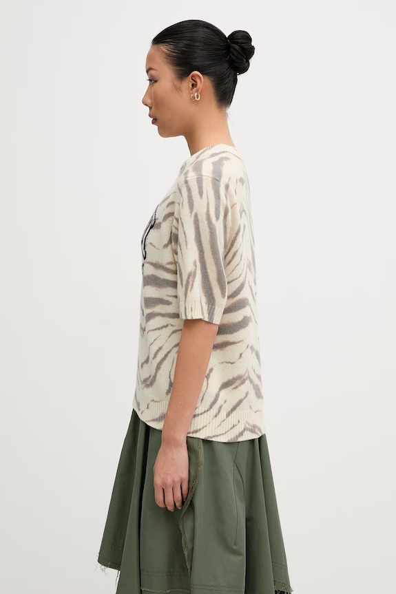 GANNI T-shirt damski z wełną A1050227 beżowy AW26