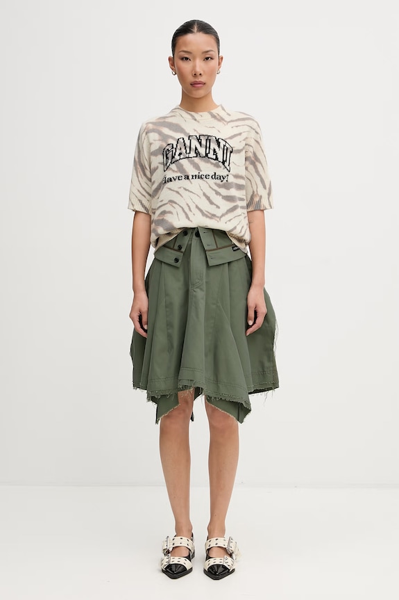 GANNI T-shirt damski z wełną A1050227 beżowy