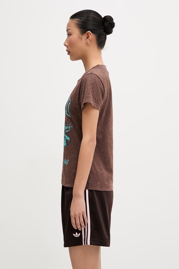 GANNI T-shirt bawełniany damski A1050204 brązowy AW26