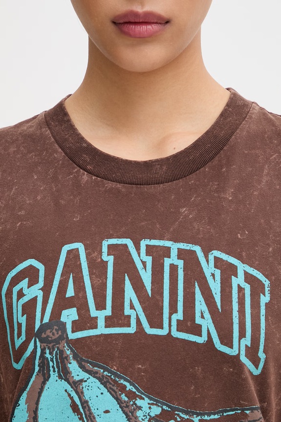 GANNI T-shirt bawełniany damski brązowy A1050204