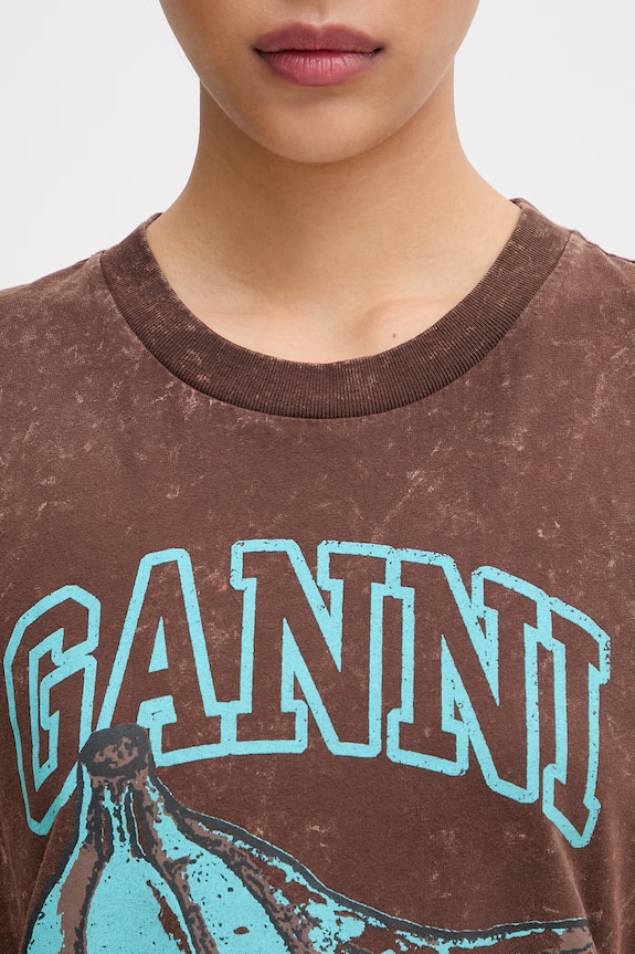 GANNI T-shirt bawełniany damski brązowy A1050204