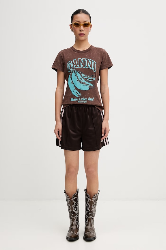 GANNI T-shirt bawełniany damski A1050204 brązowy