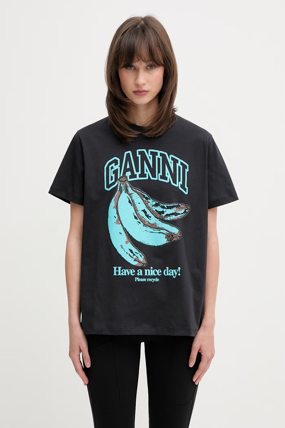 GANNI T-shirt bawełniany damski czarny A1050200
