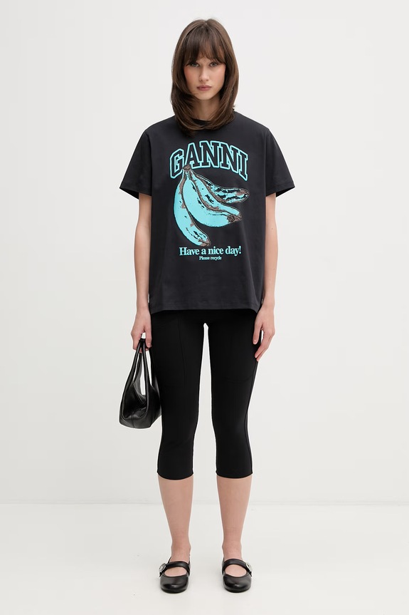 GANNI T-shirt bawełniany damski A1050200 czarny