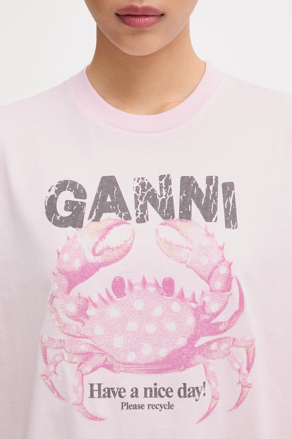 GANNI T-shirt bawełniany damski różowy A1050197