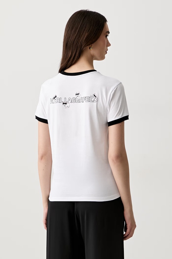 Odzież Karl Lagerfeld T-shirt damski bawełniany IKON B3W17092 biały
