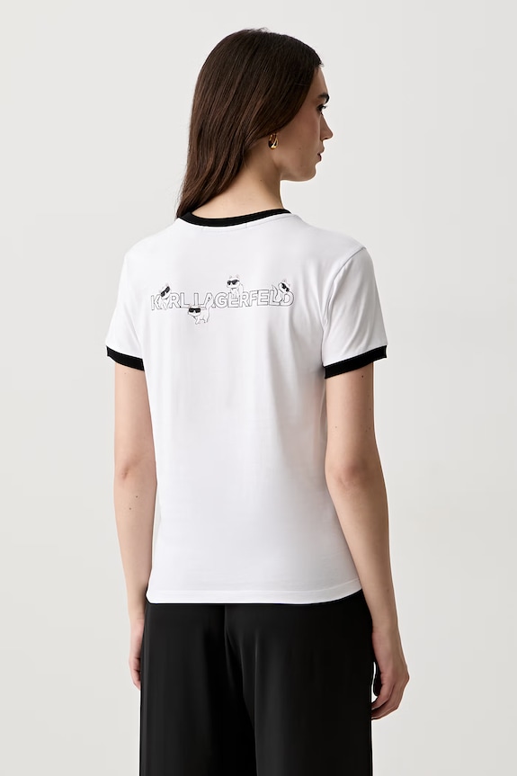 Odzież Karl Lagerfeld T-shirt damski bawełniany IKON B3W17092 biały