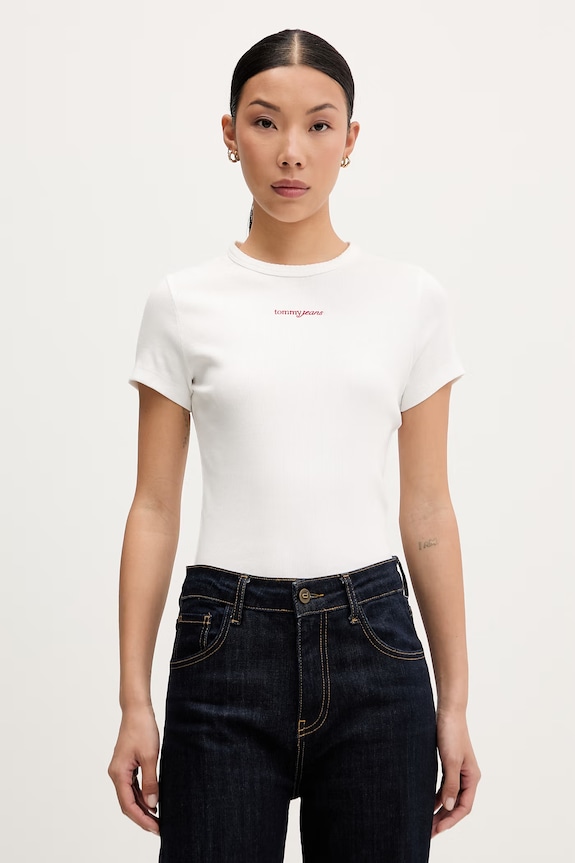 Tommy Jeans tričko dámske bavlnené s elastanom biela DW0DW22809