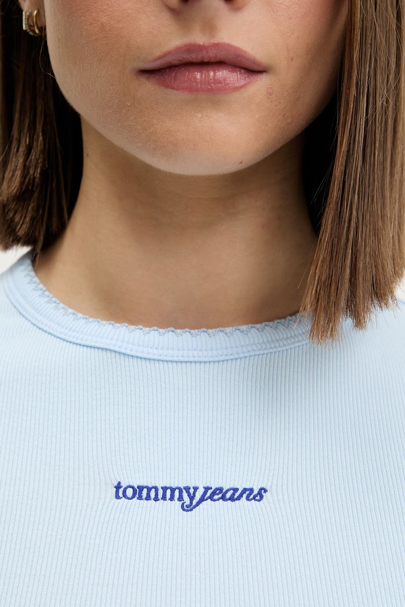 Tommy Jeans tricou pentru femei, din bumbac cu elastan DW0DW22809 albastru