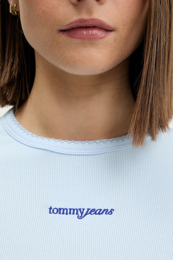 Tommy Jeans tricou pentru femei, din bumbac cu elastan DW0DW22809 albastru