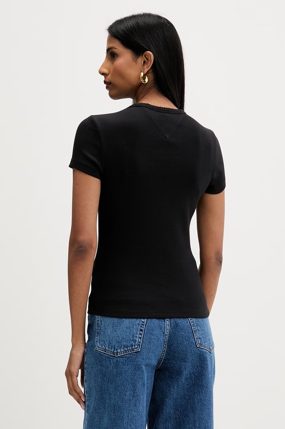 Ρούχα Tommy Jeans t-shirt γυναικείο βαμβακερό με ελαστάν DW0DW22809 μαύρο